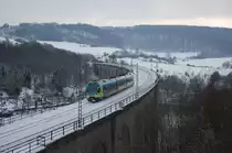 Am 14.2.2010 �berquerte dieser Flirt der Westfalenbahn als RB von Paderborn HBF nach Herford den Bekeviadukt in Altenbeken.
