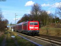 111 111 bei herrlichem Fr�hjahrswetter mit dem RE10422 (RE4) am Hacken zwischen Geilenkrichen und �bach-Palenberg am 27.02.10