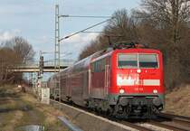 111 111 mit dem RE10429 nach Aachen hinter dem Bahnhof und auf H�he Esig Geilenkirchen 27.2.10