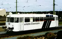 798 711-8 mit Sonderlackierung auf der Fahrzeugparade  Vom Adler bis in die Gegenwart , die im September 1985 an mehreren Wochenenden in N�rnberg-Langwasser zum 150j�hrigen Jubil�um der Eisenbahn in Deutschland stattgefunden hat.