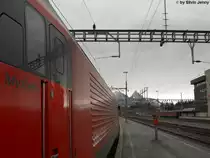 Dank den IR, die am Gotthard wieder teilweise mit Re 460 gef�hrt, kommt auch die die Re 460 064-9 ''Mythen wieder an ihren Namensgeber, dem grossen und dem kleinen Mythen, vorbei. Arth-Goldau 28.2.2010