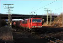 Der  Energiecontainer  155 204 (9180 6155 204-1 D-DB) unterquert die A1 bei Hagen-Hengstey in Richtung Hagen-Vorhalle. W�hrend der Ausl�sung befanden sich mal keine Lkw&acute;s auf der Br�cke.... (09.03.2010)