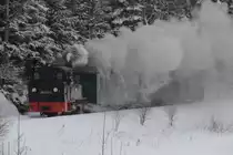 Teleaufnahme (200mm) von 99 4511, die am 13.02.2010 zwischen Schmalzgrube und Steinbach unterwegs war.