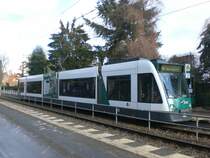 Potsdam: Stra�enbahnlinie 92 nach Kirchsteigfeld Marie−Juchacz−Stra�e an der Haltestelle Potsdam-S�dost Turmstra�e.(12.3.2010)