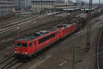 155 080 zieht 185 XXX mit einem G�terzug in Richtung Frankfurt(Main).Am 14.03.10 in Mannheim Hbf.