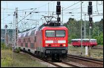 114 018-5 f�hrt mit RE33111 -nach Wittenberg- in den Bhf Neustrelitz ein. am 26.08.08 
