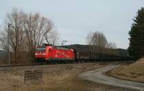 185 090-8  Bombardier Werk Kassel  mit dem CFN 46334 (Konstanz - Bremerhaven-Kaiserhafen) endlich zum 1.Mal bei Neufra 18.3.10