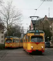 VBK 199 auf Sonderfahrt anl��lich der TSNV JHV trifft  am Konzerthaus auf  VBK 208 als 5 nach Rintheim 20.3.10