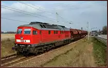 233 616-2 mit D�ngemittel nach Poggendorf, bei Ausfahrt aus der Ausweichstelle Langendorf.   bei Stralsund am 08.04.09 