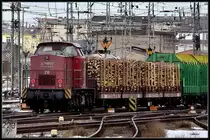 PBSV 20 als Schublok an einem Holzzug in Richtung Rostock. Stralsund Hbf am 02.03.10 