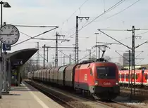 1116 194-0 zieht einen Schiebeplanenwagenzug aus MOR durch Trudering zum Brenner. Aufgenommen am 20.03.10 beim BB-Treffen in M�nchen.