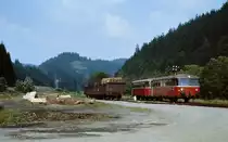 VT 98 am 17. Juni 1977 als DGEG-Sonderzug 19292 auf der Rodachtalbahn, wo damals auch G�terverkehr stattfand.