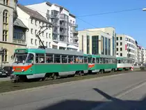 Magdeburg: Stra�enbahnlinie 9 nach Leipziger Chaussee an der Haltestelle Leitherstra�e.(22.3.2010)