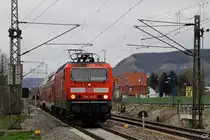 143 134-5 hat am 10.4.2010 die RB 16909 am Haken. Hier verl�sst sie G�schwitz.