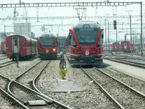 Die beiden  Allegra  Triebz�ge ABe 8/12 Nr.3501 u.3505 im Depot Landquart.22.04.10