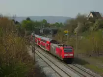 146 231-6  Triberger Wasserf�lle  schiebt RE 4714 Konstanz - Karlsruhe Hbf und erreicht in K�rze Radolfzell. 20.04.10
