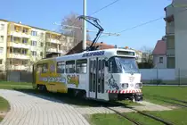 Der Geraer Schienenschleifwagen, mit der Wagennummer 104, in der Wendeschleife Zw�tzen. (07.04.2010)
