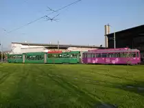 Be 4/6 S mit seinem Werbeanh�nger 1457 in der Morgensonne in der Schlaufe von Pratteln. Die Aufnahme stammt vom 19.04.2010.