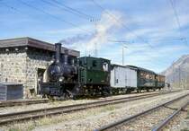 RhB Dampf-Extrazug f�r GRUB�NDEN TOURS 3419 von Ospizio Bernina nach km 25,000 am 26.08.2000 in Ospizio Bernina mit Dampflok G 3/4 1 - Xk 9398 - B� 2060 C� 2012. Hinweis: dies ist der 3. Dampfzugeinsatz auf der Berninalinie seit Bahnbau!

