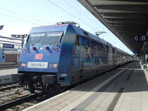 101 070-1 mit IC2376 von Karlsruhe Hbf Richtung 
Ostseebad Binz kurz vor der Ausfahrt um 15.38 Uhr im Rostocker Hbf(24.04.10)