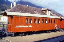 RhB Xk 9060 am 22.09.1995 in Berg�n - MANNSCHAFTSWAGEN Bahnmeisterei 6 - K�che und Essraum - Baujahr 1908 - RAST - Gewicht 9,00t - Zuladung 2,00t - L�P 11,06m - zul�ssige Geschwindigkeit 60 km/h - R� 22.2.1985 - Mutation: ex C 262 - 1911 C 2062 - 1956 B 2062 - 1964 B� 2062 - 1966 X 9060 - 1985 Xk 9060
