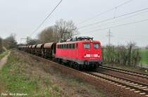 Ne 39er: 139 132-5 mit ihrem Sch�ttgutzug,war die Einzige ihrer Gattung an diesem Tag
Hier auf der Fahrt ins nahe gelegene Lehrte (Ahlten 08.04.10)