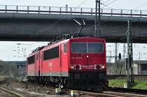 155er Doppel (155 023+155 147) kommt von der Insel R�gen in den Bf Stralsund am 26.04.2010