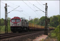 Der OHE-TIGER 300092 brummt mit einem leeren Holzzug nach Finnentrop. (Hohenlimburg am 17.05.2010)