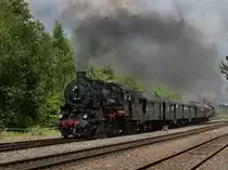 Die 58 311 am 23.05.2010 mit einem Pendelzug bei der Ausfahrt aus Neuenmarkt-Wirsberg. 