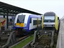 Zwei Z�ge der NordOstseeBahn (NOB) in Westerland(Sylt); 23.05.2010
