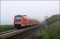 Nach der Ankunft um 7.30 Uhr in Neuenmarkt konnte 612 552/052 und ein Schwestertriebzug als RE 3041, Lichtenfels - Bayreuth Hbf/Hof Hbf, bei Untersteinbach abgelichtet werden. (22.05.2010)