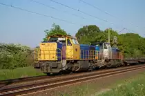 MAK G1700 und MAK 1700 BB  VPS  in Doppeltraktion vor einen leeren Stahlzug am 25.05.2010 bei Woltorf