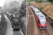 40 JAHRE EISENBAHNFOTOGRAFIE! 
Das linke Bild zeigt die �BB 52.7120 mit einem G�terzug auf der damals noch nicht elektrifizierten Wiener Vorortelinie beim Bahnhof Gersthof am 18.06.1970. Das rechte Bild zeigt exakt 40 Jahre sp�ter an der selben Stelle einen S-Bahn-Zug der Linie S 45 (�BB 4124 001-1 am 18.06.2010).
Mit dem linken Foto habe ich als Sch�ler meine systematische Arbeit an der Dokumentation des Eisenbahnwesens begonnen. Seit damals sind s�mtliche Fotos mit Ort, Aufnahmedatum und Fahrzeugnummer versehen. Das Eisenbahnwesen hat sich in den letzten vier Jahrzehnten enorm ver�ndert. Es ist jedoch nach wie vor vielf�ltig, innovativ und abwechslungsreich genug, um die Aktivit�ten als Eisenbahnfotograf auch heute noch fortzuf�hren.