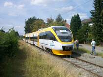Die Eurobahn, am 23. August 2009 zum ersten mal mit einem Talent-Triebwagen in Barntrup! Die Streckenreaktivierung Lemgo-L�ttfeld - Barntup scheint immer greifbarer zu werden.. 