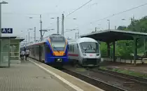 Hier mal ein kleiner Eindruck von den Umleitern! Die Cantus muss auf dem Weg nach G�ttingen noch den IC vorbei lassen  der in Eichenberg, auf dem Weg nach Norden, durch   Gleis 5 vorbeizieht! Aufgenommen am 12.06.2010
