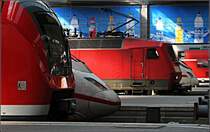 rot-wei-rot-wei-rot: Buntes Treiben im Mnchener Hauptbahnhof. 26.6.2010 (Jonas)