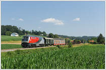 Den Abschluss eines netten Fototages machte dann wieder 218 256 bei der R�ckfahrt nach Graz als VG 71383. Die Aufnahme entstand wieder im Oisnitzgraben. Rechts am Bild befindet sich die Haltestelle Oisnitz-St. Josef (12.7.2010). Auf dieser Stirnseite der Lok befindet sich kein GKB Logo, sondern das Logo HEROS der Vermieterfirma HML Rail Netherlands GmbH, von welcher die Lok Anfang Juni vorerst f�r die Dauer von sechs Monaten gemietet wurde. Nat�rlich stand im Vorjahr beim Hochwasser auch auf dieser Seite das Wasser fast bis zur Schienenoberkante.