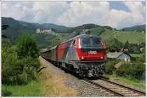 So, kommen wir zum Objekt der Begierde an diesem 12.7.2010. 218 256 mit dem VG 71385 kurz nach Deutschlandsberg inkl. Burgblick. Geht eigentlich nur, wenn der Zug, so wie gestern, relativ sp�t unterwegs ist.