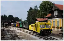 Kleine private Draisinensonderfahrt auf der Stainzerbahn am Abend des 16.7.2010 mit X626.205, X616.911 und X610.907. SKL X626.205 war urspr�nglich ein normalspuriges Fahrzeug, bis 2007 im Besitz der �BB mit Heimatbahnhof Schladming und war in Selzthal abgestellt. Sie befindet sich heute in Privatbesitz, wurde auf 760 mm umgespurt, und ist seit Juli 2010 wieder betriebsbereit auf der STainzerbahn im Einsatz. F�r dieses Foto hat man mir freundlicherweise die drei Draisinen bereits am Nachmittag vor die Garnitur des Stainzer Flascherlzuges gestellt, wof�r ich mich recht herzlich bei Max bedanken m�chte.