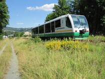 21.7.2010 15:42 VT 47 der Vogtlandbahn aus Zwickau Zentrum nach Kraslice/Sokolov kurz vor dem Bahnhof Klingental.

