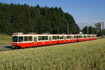 Be 8/8 28/27 und Be 8/8 26/25 befinden sich am 9.7.10 zwischen Zollikerberg und Waltikon.