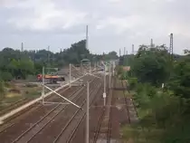 Bahnhof Wolfen (bei Bitterfeld) zur Zeit Kr�ftig im Umbau
Aufgenommen von der Fu�g�ngerbr�cke am 29.7. 2010