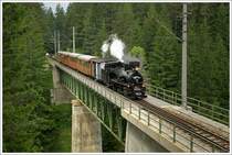 Dampflok MH 6 fhrt mit Panoramic 760  von Ober Grafendorf nach Mariazell. 
Kuhgraben Brcke Erlaufklause 4.7.2010