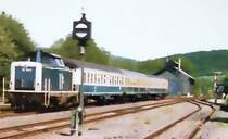 Zugeinfahrt aus Richtung Brandoberndorf (verfremdetes Foto), 1. H�lfte der 1980iger Jahre.
