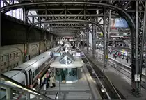 Stählernes Tragwerk -

Blick in das westliche Seitenschiff des Hamburger Hauptbahnhofes. 

12.08.2005 (M)