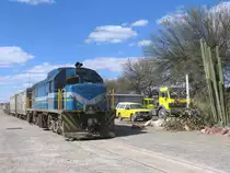 207 mit G�terzug Gobabis-Windhoek auf Bahnhof Gobabis am 7-7-2010.