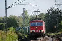 155 016-9 mir Taschenwagen und LKW Auflieger auf dem Weg nach Aachen, bei �bach - Palenberg ( Rimburg ) am 25.8.2010
