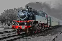 Die Dampflok 64 419 als Weinfestbummler am 29 August 2010 mit Pendelfahrten zwischen Freiburg und   Breisach, hier in Gottenheim. Color Key bearbeitet. An Ende des Zuges h�ngt die Br 212 084-8 (V100)