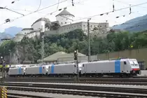 186 285-3, 186 283-8, 186 284-6, 186 282-0 ,vom Bombardierwerk Kassel, warten am 26.7.2010 in Kufstein auf die �sterreich- und Italienzulassung