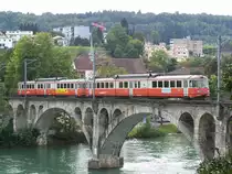 Triebwagen 2 und 6 auf der Reuss Br�cke in Bremgarten am 06/09/10.